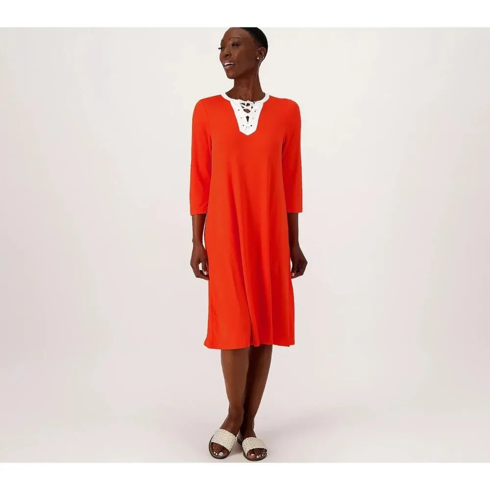 Cuddl Duds Midi Sunsmart Sunwear Bright UPF50+ Dress Large Spicy Orange